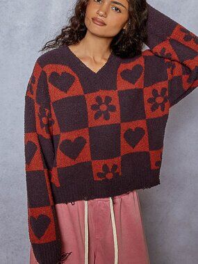 POL Distressed Heart Sweater